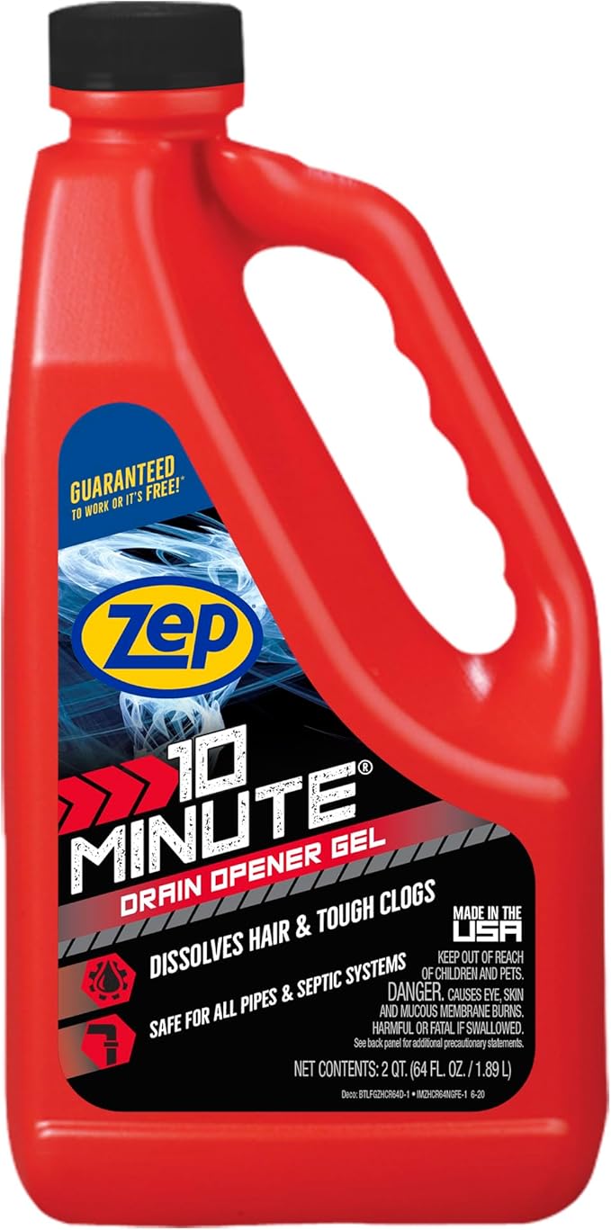 Zep 10 Minute Drain Opener Gel 64 oz (Case of 6) ZHCR64NG - Commercial Strength, Fast Acting and Safe For All Pipes