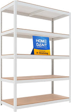 HOMEDANT House Lift-Beam White Boltless Heavy Duty Garage Storage Shelving Adjustable 5-Tier Metal Shelves Laminated Shelf Industrial Utility Rack Pantry 48.1" W x 24.4" D x 71.3" H 1Pack