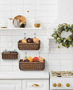 AceList Wall Hanging Basket, Boho Style Hand-Woven Hanging Storage Baskets - Set of 3, Ideal for Boho Room Decor, Kitchen, Garden, and Living Room(Brown)