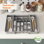 Lifewit Utensil Organizer for Kitchen Drawer, Expandable Cooking Silverware Tray, Adjustable Cutlery Flatware Holder, Plastic Spatula Tools Storage Divider, 11.8-19.6 x 15", Gray