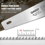 14 in. Pro Hand Saw, 11 TPI Fine-Cut Soft-Grip Hardpoint Handsaw Perfect for Sawing, Trimming, Gardening, Cutting Wood, Drywall, Plastic Pipes, Sharp Blade, Ergonomic Non-Slip Handle (green)