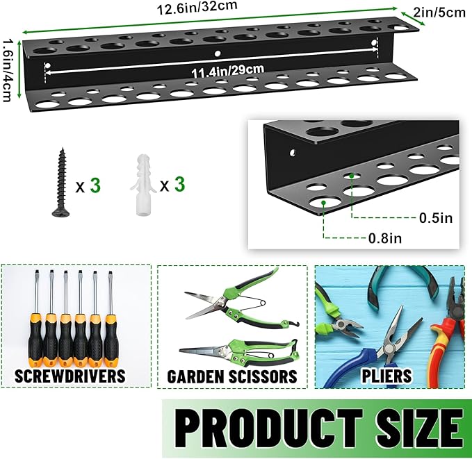Screwdrivers Pliers Holder Wall Mount, Heavy Duty Metal Utility Storage Rack for Pliers Small Tools, Screw Driver Organizer Suitable Garages Homes Workshops Sheds (23 holes 1PC)