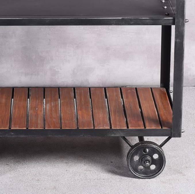 Diwhy Industrial 3 Tier Rolling Utility Storage Cart Wine Beverage, Metal Wine Rack with Wheels Kitchen Bar Dining Room Tea Wine, Storage Cart with Wood