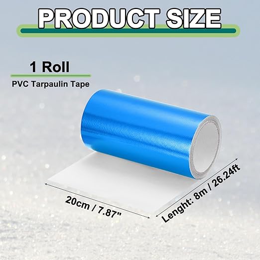 PATIKIL Awning Repair Tape 8m x 20cm Waterproof Canvas Tape High Adhesive Tear Repair Patch Kit for PVC Tarpaulin Tent Awning Fabric RV Sail Boat Cover, Blue (7.87" x26.24ft)