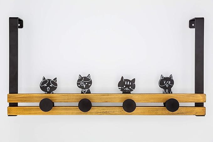 creathome Over The Door Rail with 4 Peg Hooks, Lovely Cat Pattern, Classic Style