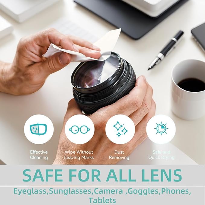 Lens Wipes for Eyeglasses,400 Count (Pre-moistened Indepently Packaged,Safe,Scratch Free, Suitable for Eyeglass,Sunglasses,Camera,Goggle,Phone,Tablet)