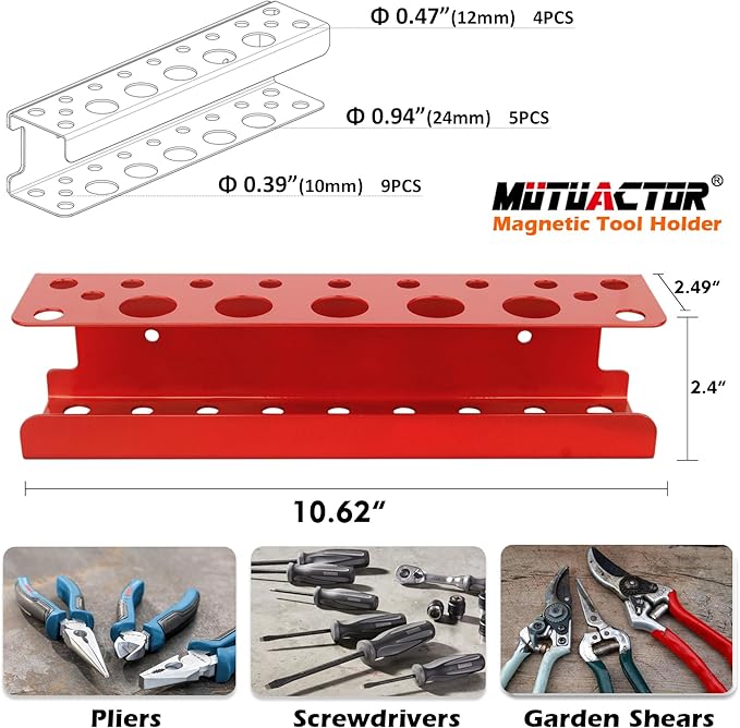 MUTUACTOR Magnetic Screwdriver Holder,Heavy Duty Magnetic Mount Red Screwdriver Organizer,Magnetic Tool Holder Durable Storage Holder for Screwdriver Plier Shear Tool Chest Cart Workbench,1PCS