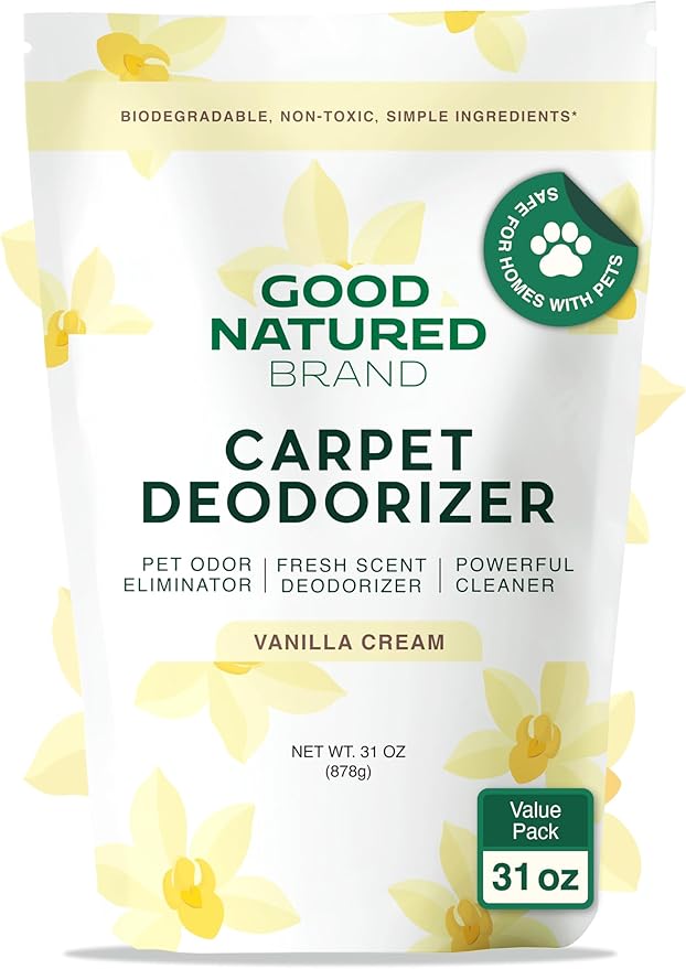 Good Natured Brand | Carpet Deodorizer & Freshener Powder | 31 oz Pet Odor Eliminator for Strong Odor & Pet Urine | Fresh Natural Vanilla Cream Scent | Safe for Homes with Pets