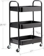 SETTFRFE 3 Tier Rolling Cart Metal,File and Art Cart with Wheels,Storage Shelf Organizer Cart for Bathroom,Office,Kitchen,Black