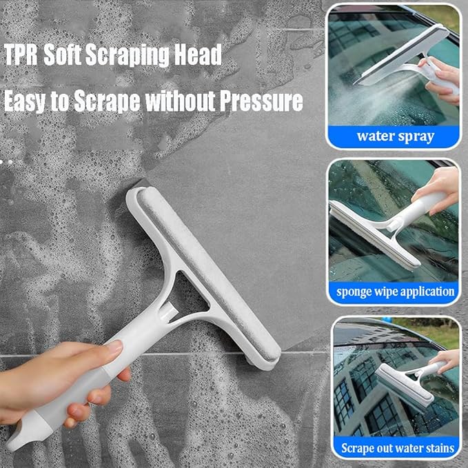 3 in 1 Window Cleaning Scraper, 3 in 1 Window Cleaner Squeegee, Scraper for Cleaning Windows, All-Purpose Window Squeegee with Sprayer for Glass, Wall, Kitchen, Car (White+Blue)