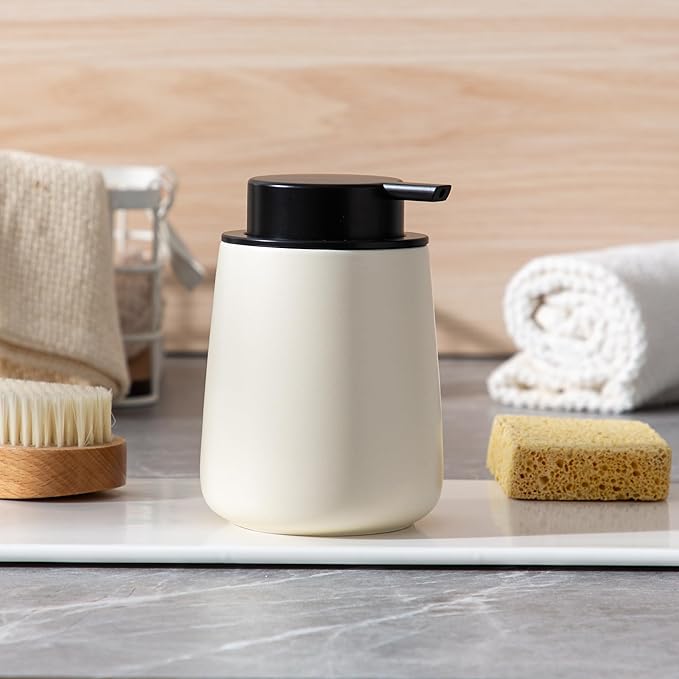 Enra Foaming Soap Dispenser,12 oz Beige Foam Ceramic Hand Soap Dispenser for Bathroom,Kitchen with Easy-to-Press Pump(Beige Poam Type)