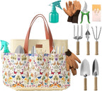 VerdantVibes 9-Piece Garden Tool Set - Heavy Duty Gardening Hand Tools with Ergonomic Non-Slip Grips, Rust-Resistant Shovel, Trowel, Rake, Pruner & Storage Bag - Ideal Gardening Gifts for Women