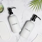 White Glass Hand and Dish Soap Dispenser Set - Modern Farmhouse Sink Accessories - 16 oz Kitchen Sink Set With Tray, Black Pumps & Funnel