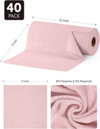 Fantasticlean Microfiber Cleaning Cloth Roll -40 Pack, Tear Away Microfiber Towels, 12" x 12", Reusable, Washable, Scratch Free, Ultra Absorbent Dishcloth for Car, Home Supplies, Pet, Kitchen (Pink)