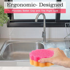 3 Pcs Dual Sided Scrub Sponge Multi Functional Cute Temperature Sensitive Non Scratch Dish Sponge for Washing Dishes Kitchen Bathroom(Flower,Pink)