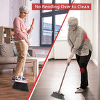JEHONN Broom and Dustpan Set for Home, Long Handle Lightweight 180 Degree Rotating Broom Set Indoor, Upright Standing Dust Pan with Comb Teeth, Store Sweep Set for Room Kitchen Office (Grey & Red)