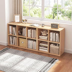 6 Cube Organizer Bookcase - Fabric Storage Bins Container, Open Shelf Simple Compartments Bookshelf, Oak