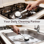 Dish Brush, 2 Pack with Comfortable Handle, with Built-in Scraper, Scrub Brush with Medium Firm bristles for Cleaning Dishes, Sink, Pots (Brown)