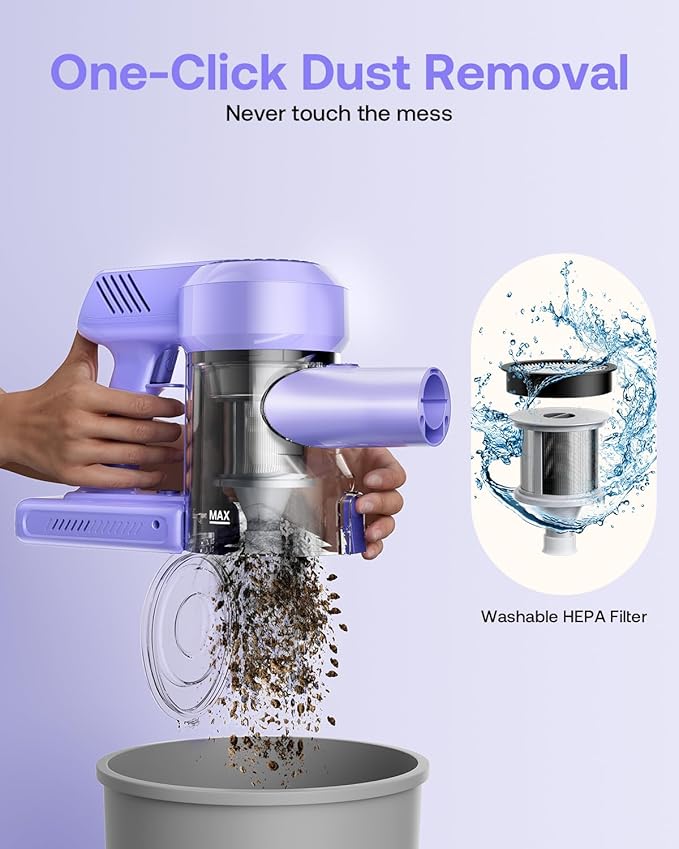 Cordless Vacuum Cleaner, 40Kpa 45Mins Vacuum Cleaners for Home, 8-in-1 Lightweight Stick Vacuum with Powerful Suction, Anti-tangle Wireless Vacuum for Carpet, Tile, Pet Hair, Hardwood Floors, Purple