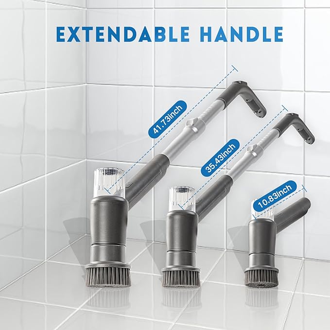 Electric Spin Scrubber,Spray with Foam Cordless Cleaning Brush, 2-Speed Shower Scrubber, Shower Cleaning Brush with 9 Replaceable Brush Heads, Adjustable Removable Handle for Bathroom（Dark Grey）