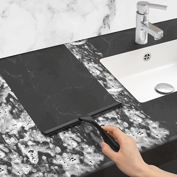 All-Purpose Stainless Steel Shower Squeegee for Glass Doors with Adhesive Hooks, Squeegee for Shower Glass, Bathroom Household Cleaner Tool for Window Mirror Tile Wall Car, 10 Inch Black