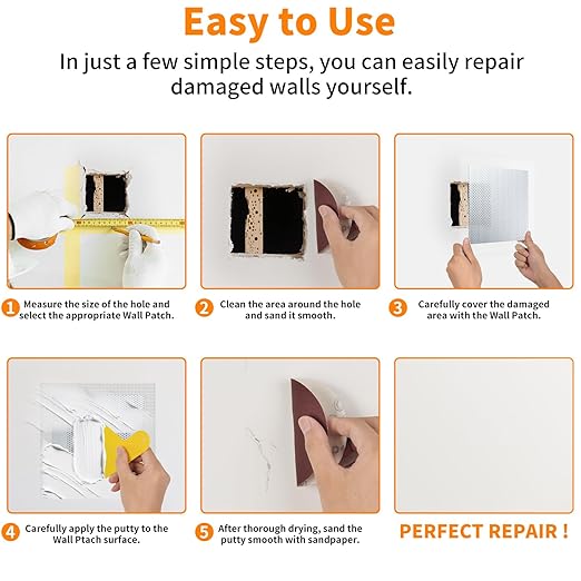 Wall Patch Kit, 15 Pieces Self-Adhesive Mesh Repair Patches for Drywall, Multiple Sizes 2/4/6/8 Inch, Permanently Repairs Damaged Walls and Ceilings