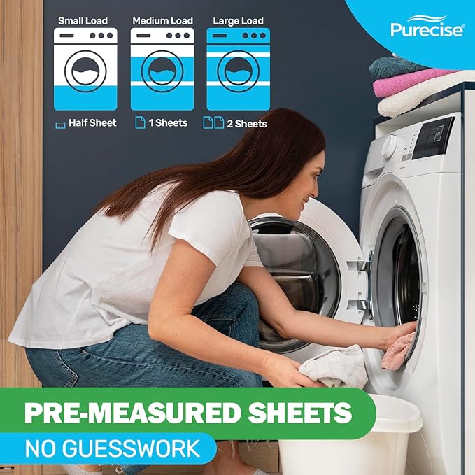 Purecise -Toss & Go - Fresh Meadow Laundry Detergent Sheets - Powerful Clean, No Mess, Fast-Dissolving, No Residue - 30 Loads - 5ct Pack of 3