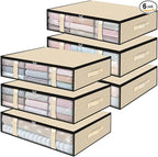 StorageRight Under Bed Storage Bags 6 Pack, 40L Large Clothes & Comforter Storage Containers with Clear Window, Breathable Fabric Organizer for Blankets, Bedding, Seasonal Clothing, Beige