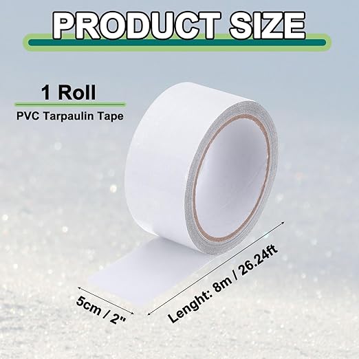 PATIKIL Awning Repair Tape 8m x 5cm Waterproof Canvas Tape High Adhesive Tear Repair Patch Kit for PVC Tarpaulin Tent Awning Fabric RV Sail Boat Cover, White (2" x26.24ft)