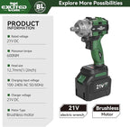 Brushless 1/2 Inch 20V Impact Wrench Kit, 600Nm Brushless Power Impact Gun with 4.5Ah Battery, Fast Charger and Tool Box