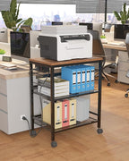 Kitchen Rolling Cart with Power Strip, 3 Tier Microwave Stand on Lockable Wheels, Small Utility Cart with Storage, Coffee bar&Tea Table, Organizer Shelves for Kitchen, Office, Living Room