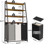 Herture Laundry Basket, 3 Section Laundry Hamper with 4 Tiers Shelf, Pull-Out and Removable Laundry Bags, Large 3 x 15.87 Gallons, for Laundry Room Bathroom Rustic Brown PF05XLN