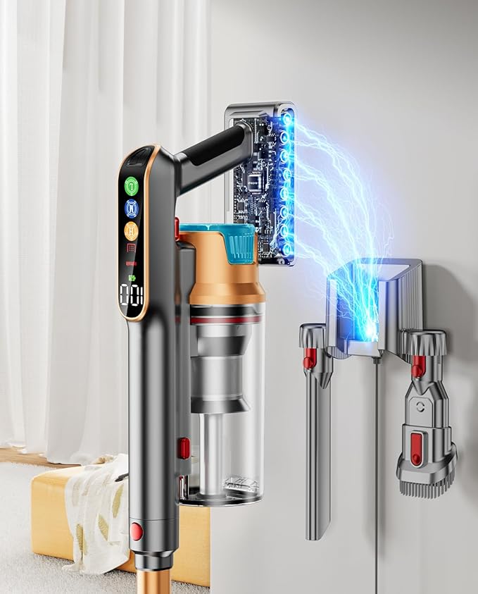 Cordless Vacuum Cleaner, 580W/48KPA/65Mins Vacuum Cleaners for Home, Super 1.8L Cup& Large LED Screen Stick Vacuum Anti-Tangle, Lightweight Cordless Vacuum with Charging Dock for Pet Hair/Carpet/Floor