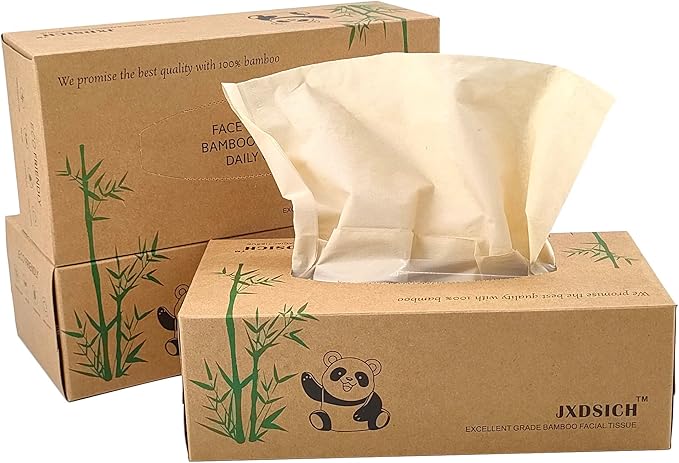 Bamboo Facial Tissues，soft nature bamboo facial tissue,100% virgin bamboo,Bulk carton of 8 boxes (100 Tissues per boxes,800 Tissues Total) | kraft paper Box, 3 Ply tissues