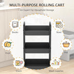 MOYIPIN 3-Tier Plastic Rolling Utility Cart with Handle,Utility Storage Cart for Office, Living Room, Kitchen,Movable Storage Organizer Shelves,Black