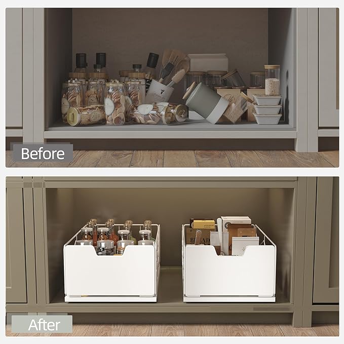 NETEL 4 Pack Pull Out Cabinet Organizer, No Drill Slide Out Drawers for Kitchen Cabinets, Peel and Stick Pull Out Drawers, Kitchen Cabinet Organizer,White,11.8"W X 20.86"D X 6.9"H