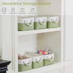Storage Baskets for Shelves 11.8x7.9x5.2 Inch-Foldable Fabric Organizing Storage Bins with Handles, Closet & Bathroom Organizer, Home Storage for Kitchen, Office (6-Pack, White&Green)