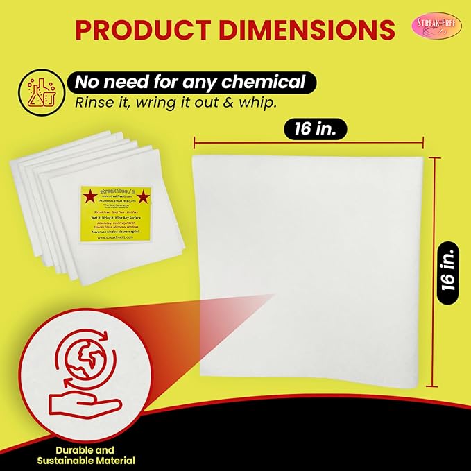 Microfiber Cleaning Cloth "As Seen On TV" 6 Pack - 16" X 16" Lint-Free Cloths for Glass, Window & Cars - Microfiber Towels for Streak Free Cleaning & Shine - Reusable Cleaning Rags - Just Use Water