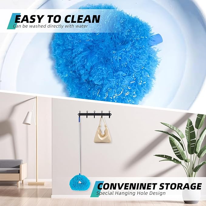 DRQ Ceiling Fan Cleaner Duster, 2 Pack Reusable Microfiber Duster with Extension Pole, 13 to 50 Inch Fan Blade Cleaner, Removable Dusters for Cleaning Walls Bookshelves Door Window Top (Blue)