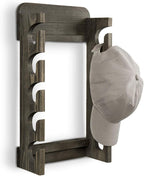 MyGift Hat Organizer for Baseball Caps, Wooden Vertical Hat Rack Wall Mounted with 10 Hooks, Rustic Gray Solid Wood Hanging Hat and Garment Holder
