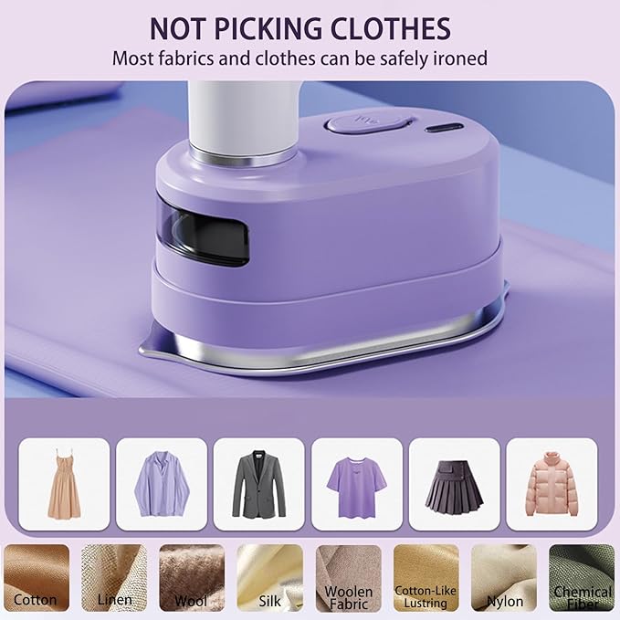 Travel Steam Iron, 180 °Rotating Handle Foldable Hanging Ironing Machine, Portable Mini Dual-Purpose Steam Iron for Both Dry and Wet Use, Essential for School Dormitories & Business Trips (Purple)