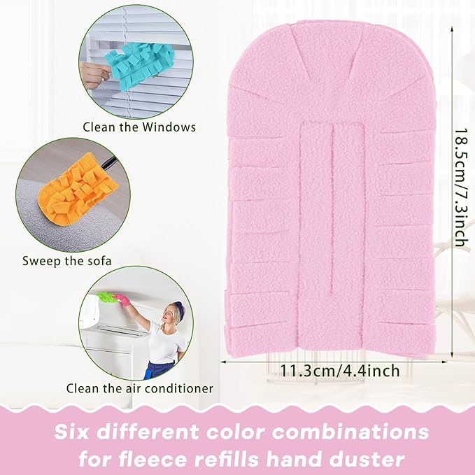 Zubebe 12 Pcs Duster Refill Reusable Fleece Duster Refills Feather Flat Dusters Multi Surface Washable Cleaning Pads Tools for Home, Blinds, Car, Pet, Furniture, Fans (Candy Color)