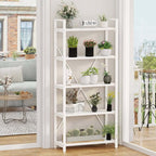 FATORRI 5 Tier Bookshelf, Metal and Wood Bookcase, Etagere Book Shelf for Display, Modern Shelving Unit Tall Book case for Home Office, Living Room (White Oak)