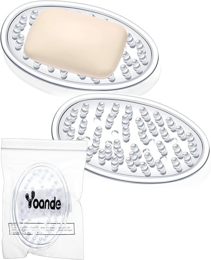 Plastic Soap Holder Soap Dish Bar Saver Tray with Holes Soap Sponge Holder for Kitchen Bathroom Shower Counter, 4.5 x 3 x 0.7 Inches (Clear,2 Pcs)