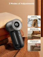 Rechargeable Fabric Shaver & Pill Remover, 3-Speed Electric Lint Remover with LED Display & 6 Blades, for Couch, Sofabed, Clothes, Sweaters, Blankets, Furniture - Black