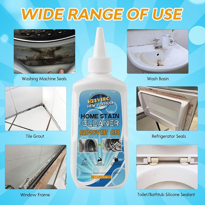 Mold Stain Remover Gel, Front Load Washer Mold Remover for Washing Machine Gasket Rubber Seal Home Stain Cleaner Gel for Grout Caulk, Bathroom, Shower, Bathtub, Refrigerator Cleaning Solution 5 Fl Oz