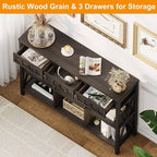 FATORRI Rustic 6 Cube Storage Organizer Bookshelf with 3 Drawers, Short Low Horizontal Bookshelf for Living Room, Industrial Wood and Metal Cubby Bookcase for Home Office (Walnut Brown, 47 Inch)