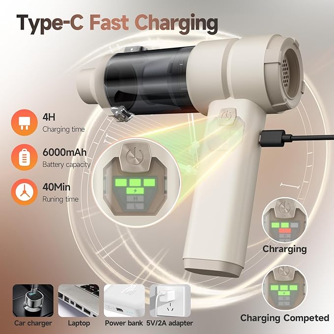 Car Vacuum, Handheld Car Vacuum Cleaner Cordless with Brushless Motor, 20000PA Suction High Power Rechargeable Vacuum Cleaner & Air Duster, 4-in-1 Portable Mini Hand Vacuum Blower with LED Display