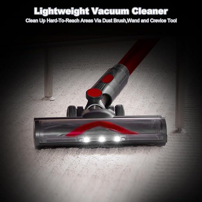 Cordless Vacuum Cleaner - Vacuum Cleaners for Home, Stick Handheld Pet Hair Hardwood Floor Vac, High Power Hand Held Rechargeable Battery Portable Household Lightweight Vac, Red