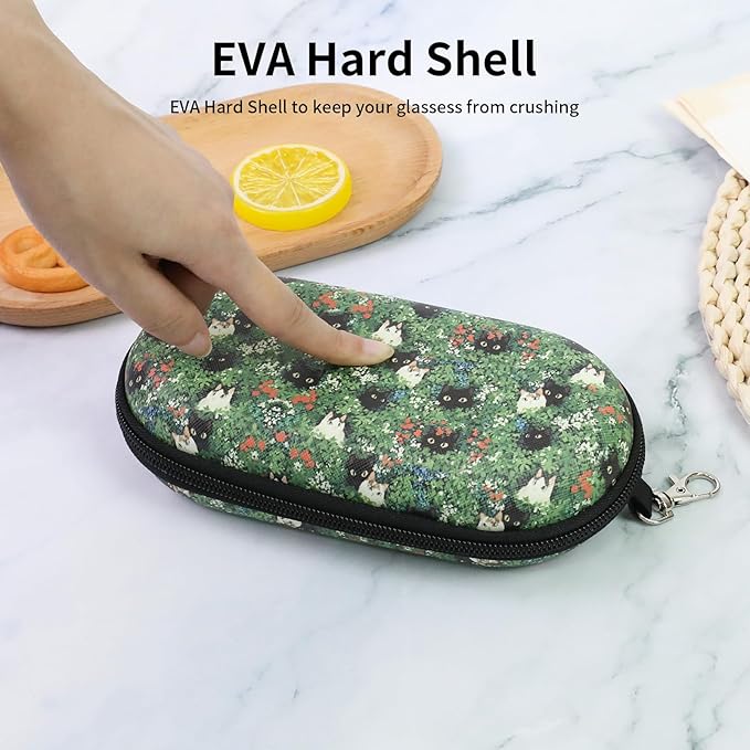 Double Eyeglasses Case, Hard Shell Dual Sunglasses Organizer with Zipper Clip Travel Glasses Storage for Women Men
